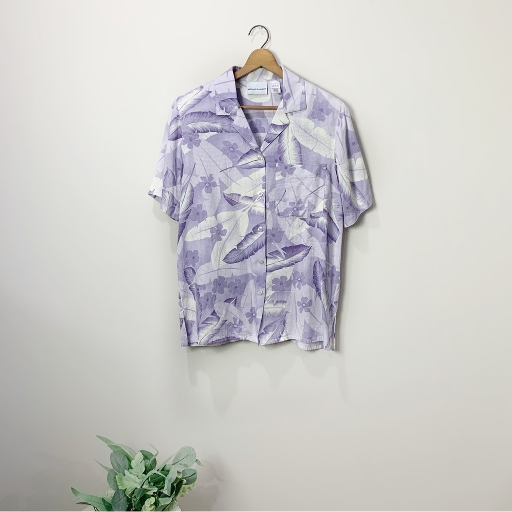 Alfred Dunner Women's Purple & White Short Sleeve Vintage Hawaiian Top